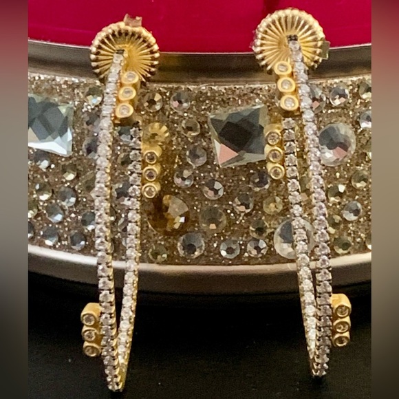 Freida Rothman Authentic Pavé Disc Oval Hoop Earrings - Picture 5 of 10